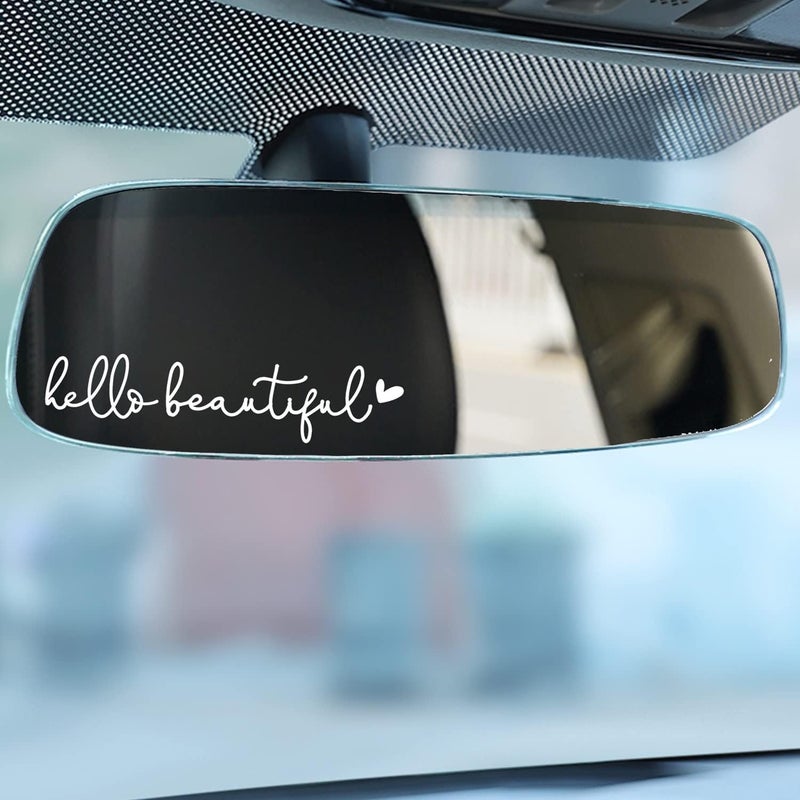 OFlyDesigns 2 x Hello Beautiful Car Mirror Decal, Affirmation Sticker, Rearview Mirror Decal, Tumbler Sticker, Water Bottle Stickers, Vinyl Tumbler Decal, New Car Decor, 4 inches (White, Hello Beautiful) - Image 4